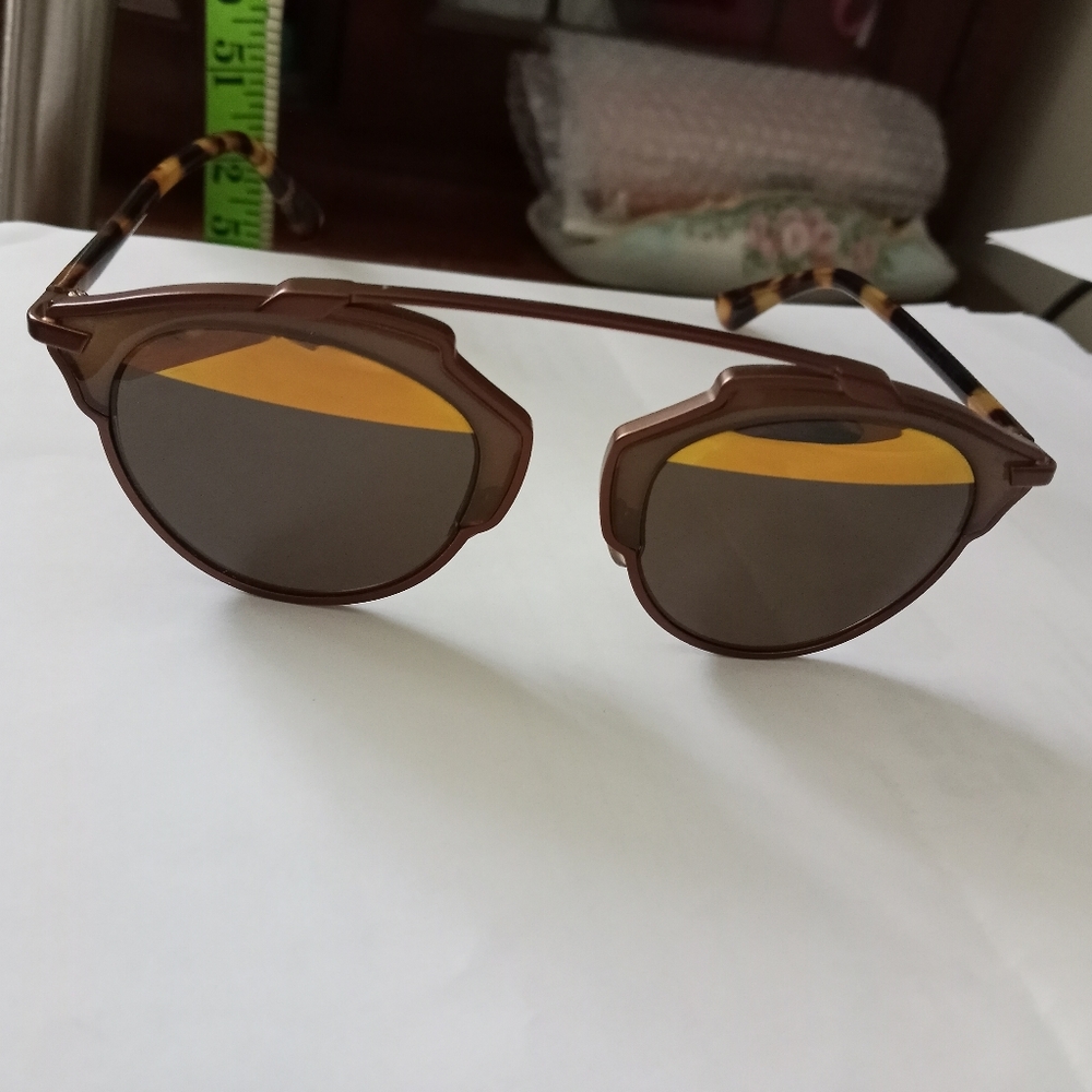 DIOR SUNGLASSES WOMENS ROUND SHINY BLACK HAVANA DIORSOREAL